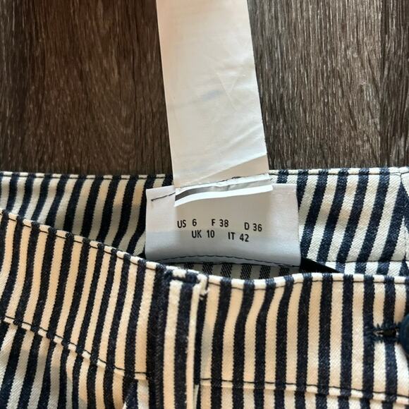 NWT Akris Punto Faye Boot-Cut Striped Denim Pants Size 6 Navy‎ & Cream Nautical - Picture 11 of 16